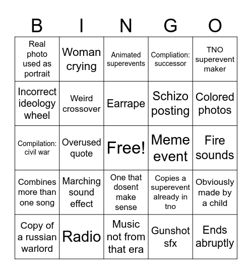 TNO Custom Superevents Bingo Card
