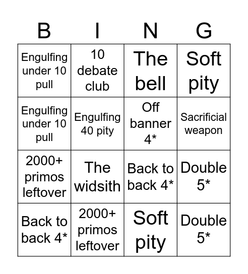 Leo's Depression Bingo Card