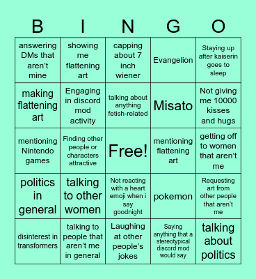 things that give me the ick Bingo Card