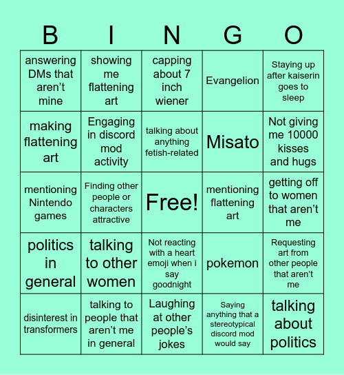 things that give me the ick Bingo Card