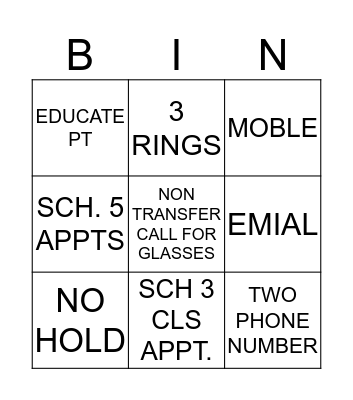 FRONT DESK BINGO Card