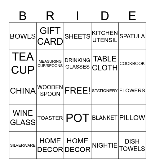 Bingo Gone Bridal Bingo Card