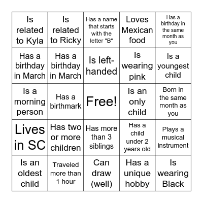 Find the Guest Who... Bingo Card