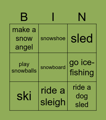 Winter activities Bingo Card