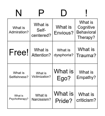 Narcissistic Personality Disorder Bingo Card