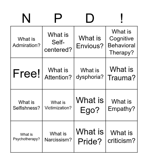 Narcissistic Personality Disorder Bingo Card
