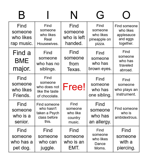 Section 06D Bingo! Bingo Card