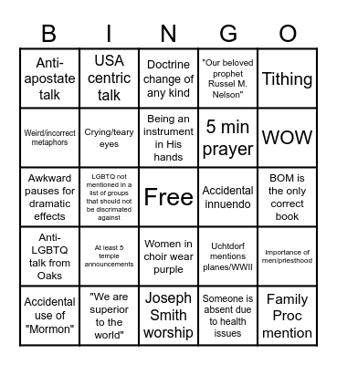 General Conference 2024 Bingo Card