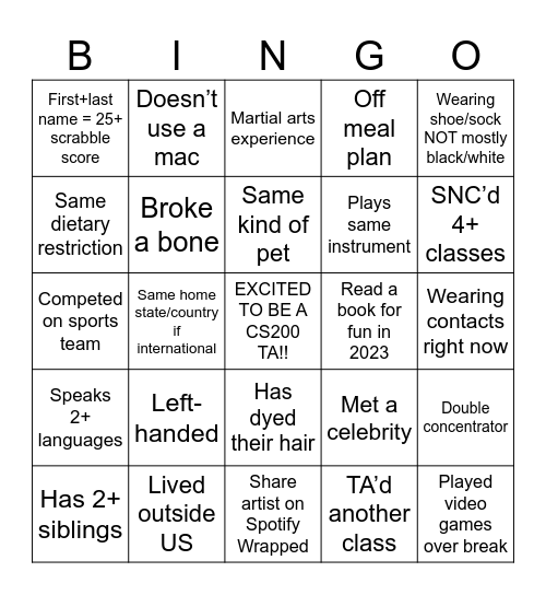 Untitled Bingo Card