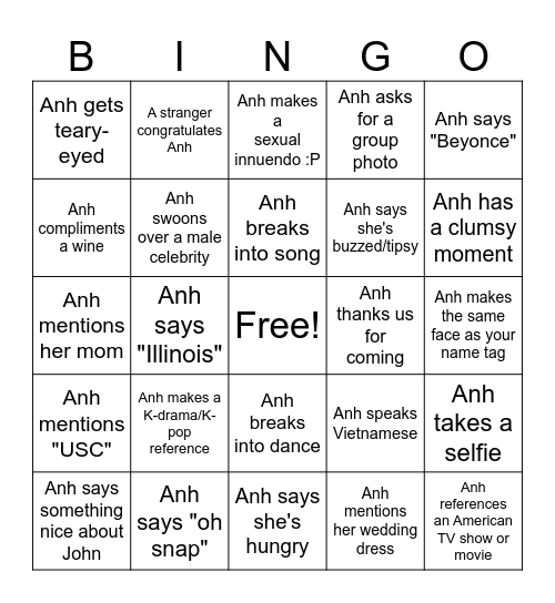 BINGO Anh Phan Edition Bingo Card