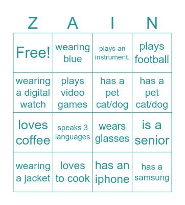 ZAIN BINGO Card
