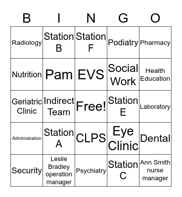 Settegast Health Center Bingo Card