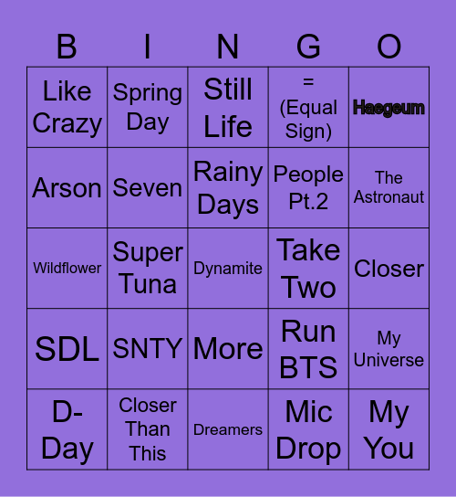 @MINYGDAE Bingo Card