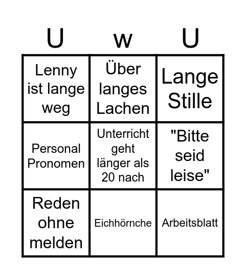 Schul Bingi Bingo Card