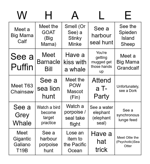 FIND SOME WHALES Bingo Card