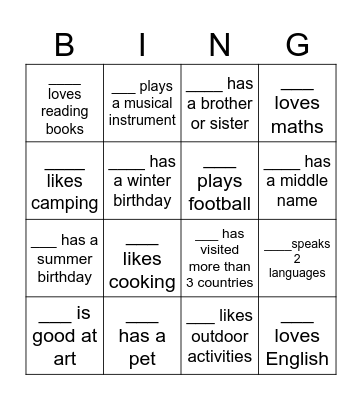 Human Bingo Card