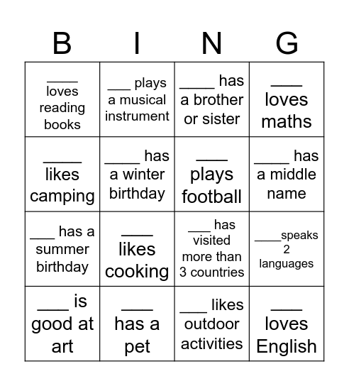 Human Bingo Card