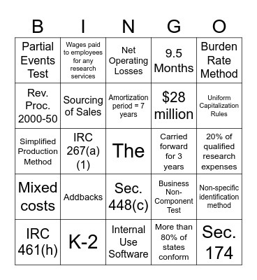 Tax Training Bingo Card