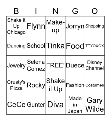 Shake It Up Bingo Card