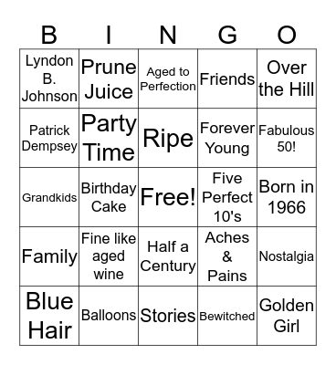 50th Birthday Bingo Card