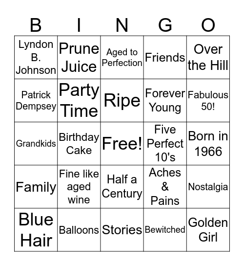 50th Birthday Bingo Card