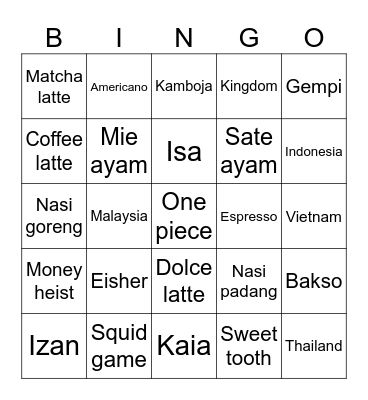 Kailash Bingo Card
