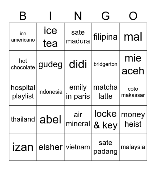 Bingo Abel yang Lucu Bingo Card