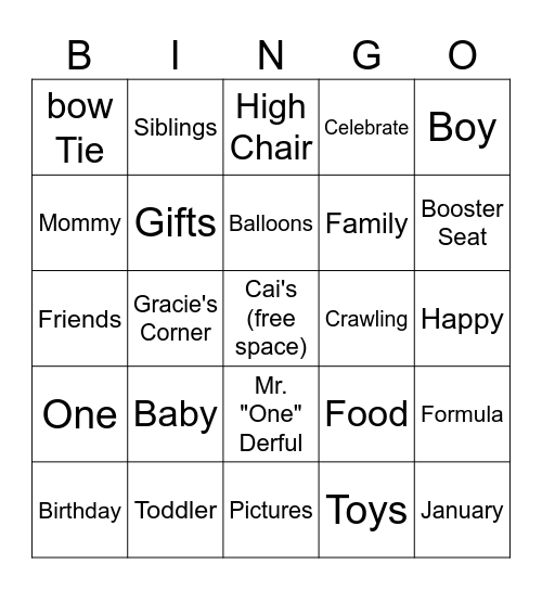 1st Birthday Bingo Card