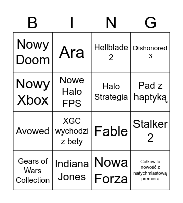 Xbox Direct 2024 Bingo Card