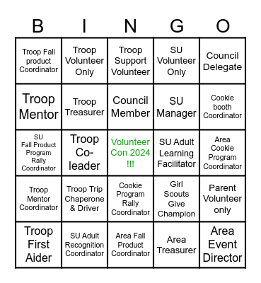 Volunteer Con 2024 Bingo Card