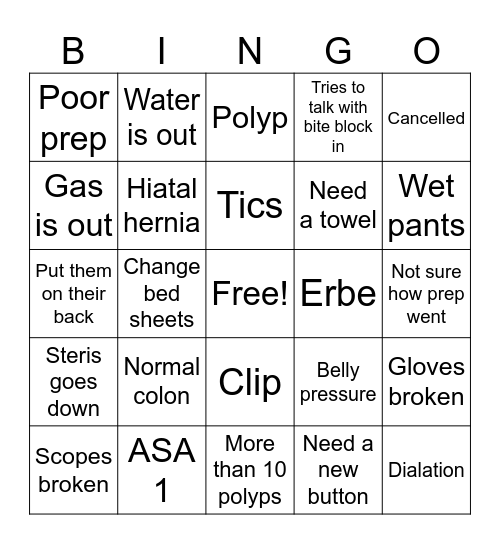 Endo Bingo Card