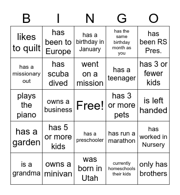 Mingle Bingo Card