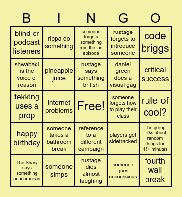 Rustage DnD: Isekai Bingo Card