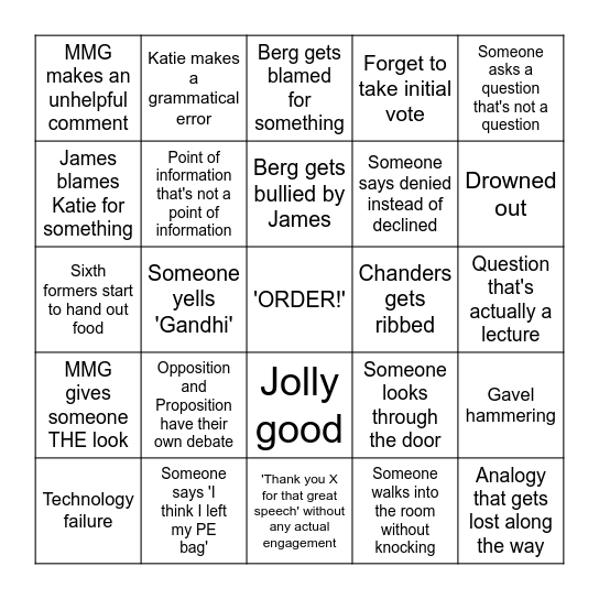 Debating Bingo Card