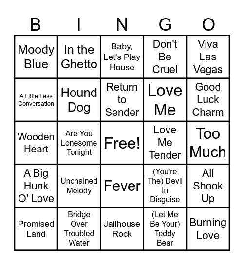 Elvis Bingo Card