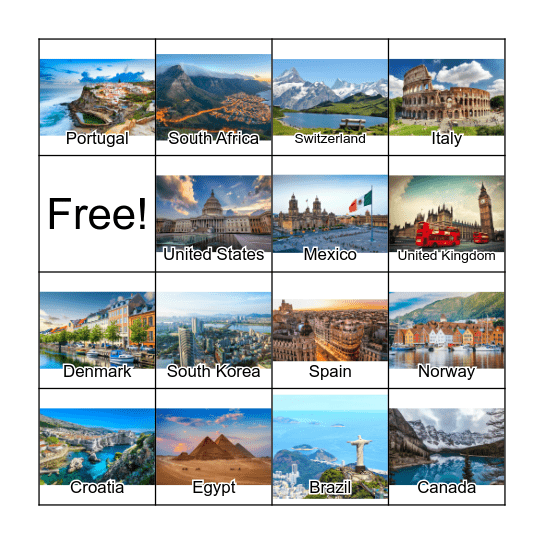 SIMSAM COUNTRIES Bingo Card