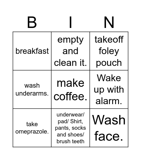 morning Routine Bingo Card