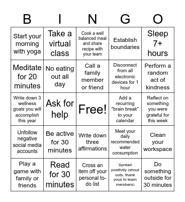 PPN MDP Busy Season Well-Being Bingo Card