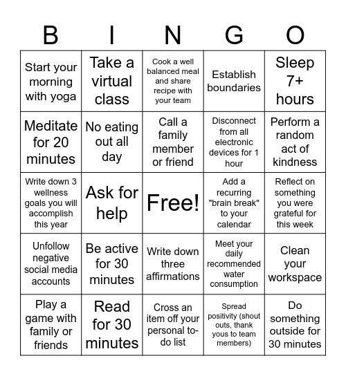 PPN MDP Busy Season Well-Being Bingo Card