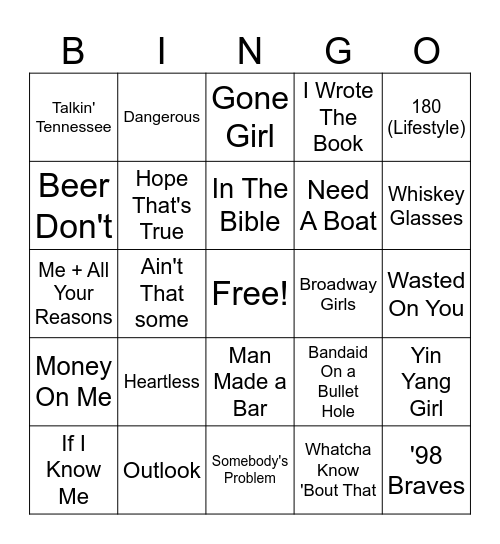 Morgan Wallen Mix #1 Bingo Card