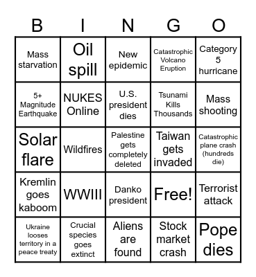 Disaster Bingo 2024 Bingo Card