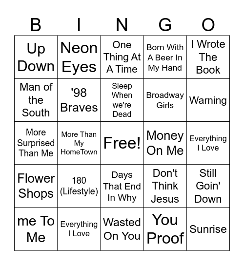 Morgan Wallen Mix #3 Bingo Card