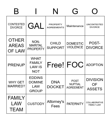 FAMILY LAW FUN Bingo Card