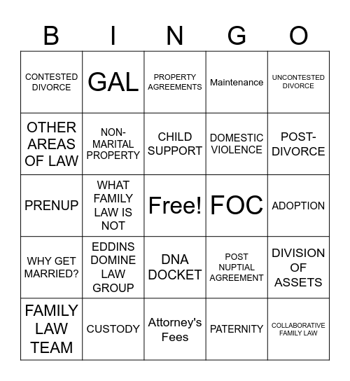 FAMILY LAW FUN Bingo Card