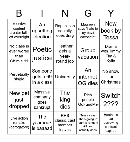 Tessa's 2024 Bingo Card