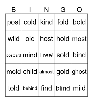 ild, ind, old, ost patterns Bingo Card