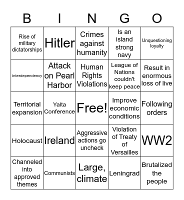 WW2 Review Bingo Card