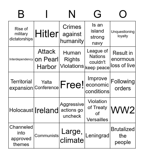 WW2 Review Bingo Card