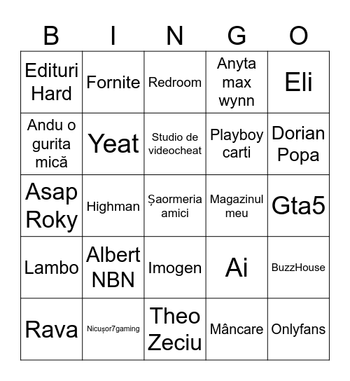 Tik Tok Bingo Card