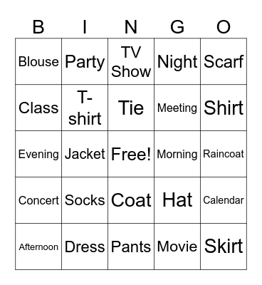 ESL Review Bingo Card